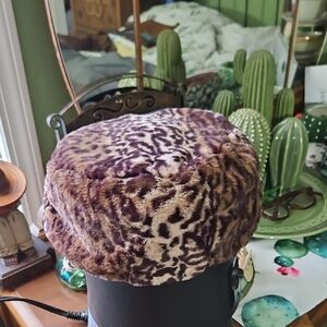 Cuffed Pillow Hat Faux Fur Leopard Print